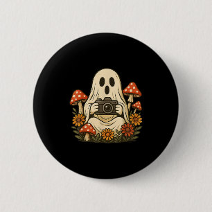Vintage Fall Mushroom Ghost With Camera Woodland H 2 Inch Round Button