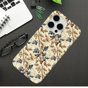 Vintage Fall Oak Leaf   Elegant Blue and Gold iPhone 15 Pro Max Case