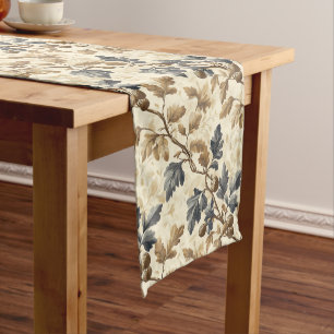 Vintage Fall Oak Leaf   Elegant Blue and Gold Short Table Runner