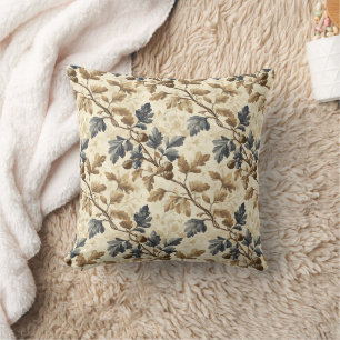 Vintage Fall Oak Leaf Elegant Blue and Gold Throw Pillow