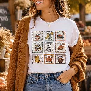 Vintage Fall Postage Stamps Retro Autumn Aesthetic T-Shirt