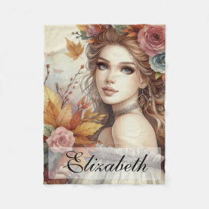 Vintage Fall Princess with Autumn leaves  Fleece Blanket