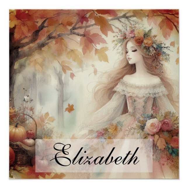 Vintage Fall Princess with Autumn leaves  Poster (Front)