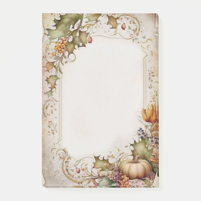 Vintage Fall Pumpkin and Leaves Post-it Notes (Front)