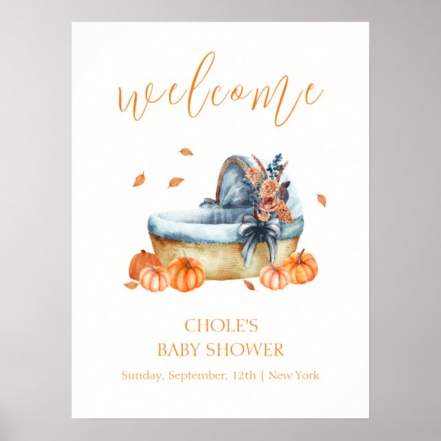 Vintage Fall Pumpkin Crib Baby Shower Welcome Poster (Front)
