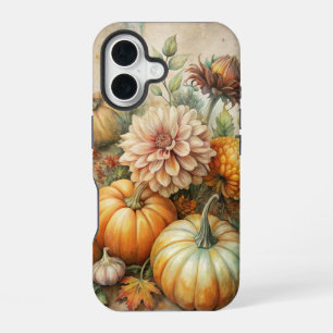 VINTAGE FALL PUMPKIN SCENE WITH FLOWERS iPhone 16 CASE