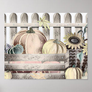 Vintage Fall pumpkins fall colours drawing  Poster