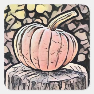 Vintage Fall pumpkins fall colours drawing  Square Sticker