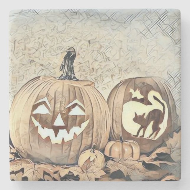 Vintage Fall pumpkins fall colours drawing  Stone Coaster (Front)