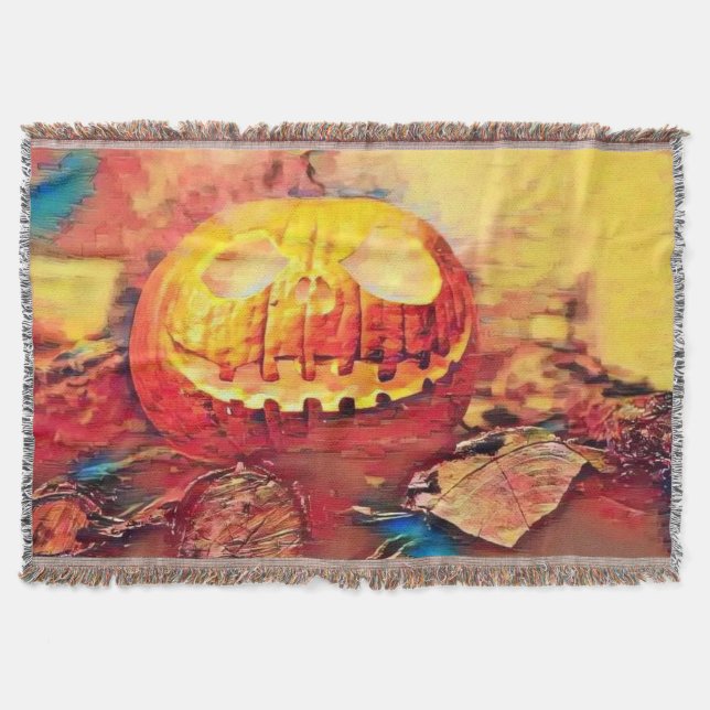 Vintage Fall pumpkins fall colours drawing  Throw  Blanket (Front)