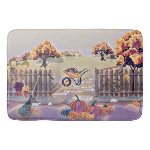 Vintage Fall pumpkins fall colours watercolor  Bath Mat