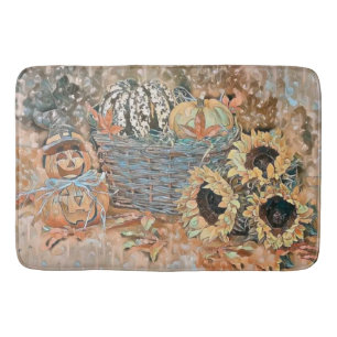 Vintage Fall pumpkins fall colours watercolor  Bath Mat