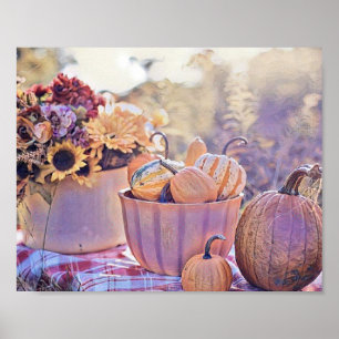 Vintage Fall pumpkins fall colours watercolor  Poster