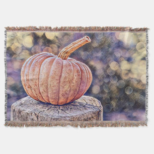 Vintage Fall pumpkins fall colours watercolor  Throw Blanket