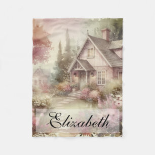 Vintage Fall Scenery cottage garden leaves floral  Fleece Blanket