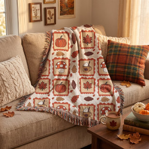 Vintage fall stamps pattern  throw blanket