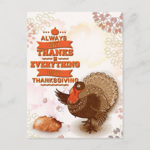 Vintage Fall Turkey Pumpkin Thanksgiving Greetings Postcard