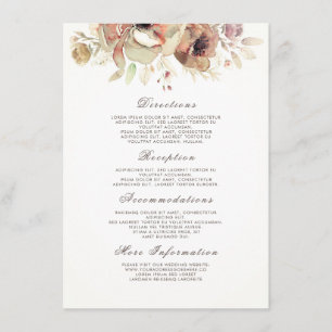 Vintage Fall Watercolor Flowers Wedding Details Enclosure Card