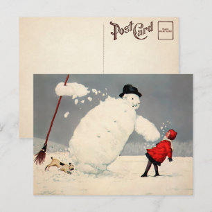 Vintage Falling Snowman Christmas Postcard