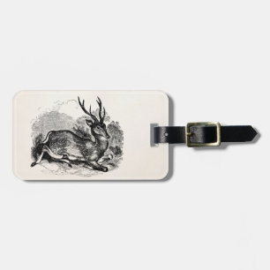 Vintage Fallow Deer Buck Personalized Illustration Luggage Tag