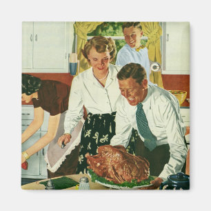 Vintage Family Cooking Thanksgiving Dinner Kitchen Magnet