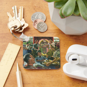 Vintage Family Dinner at a Diner with a Jukebox Keychain