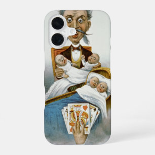 Vintage Family, Father with Babies and Poker Hand iPhone 16 Case