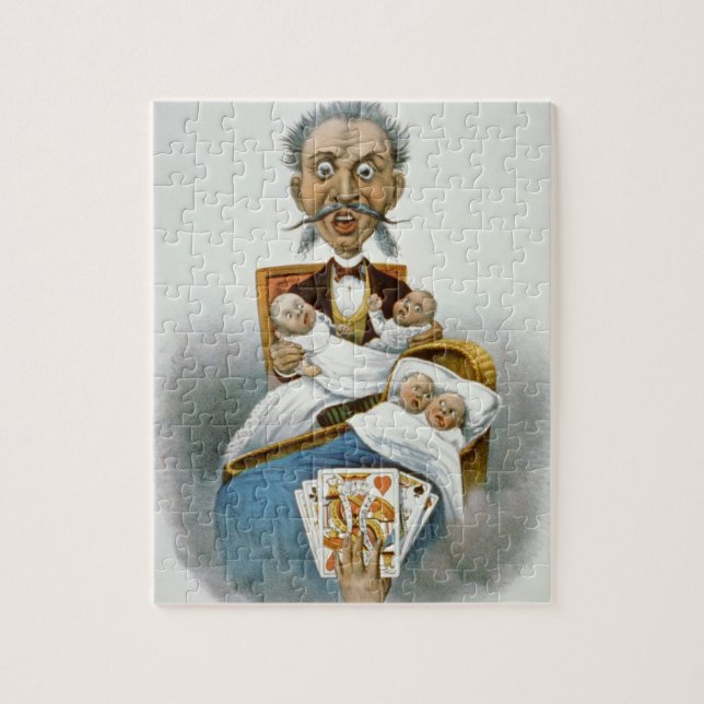 Vintage Family, Father with Babies and Poker Hand Jigsaw Puzzle (Vertical)
