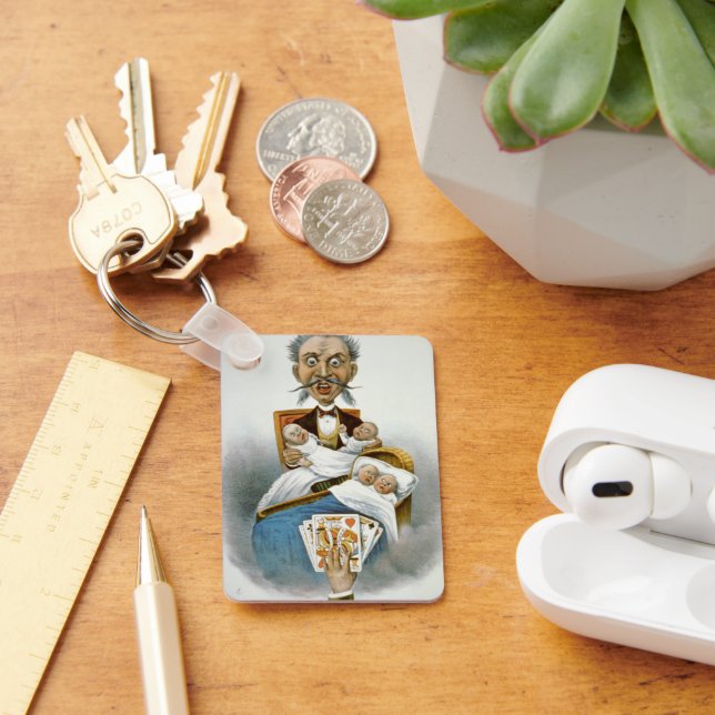Vintage Family, Father with Babies and Poker Hand Keychain (Desk)