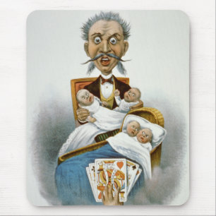 Vintage Family, Father with Babies and Poker Hand Mouse Pad