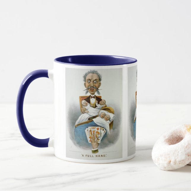 Vintage Family, Father with Babies and Poker Hand Mug (With Donut)