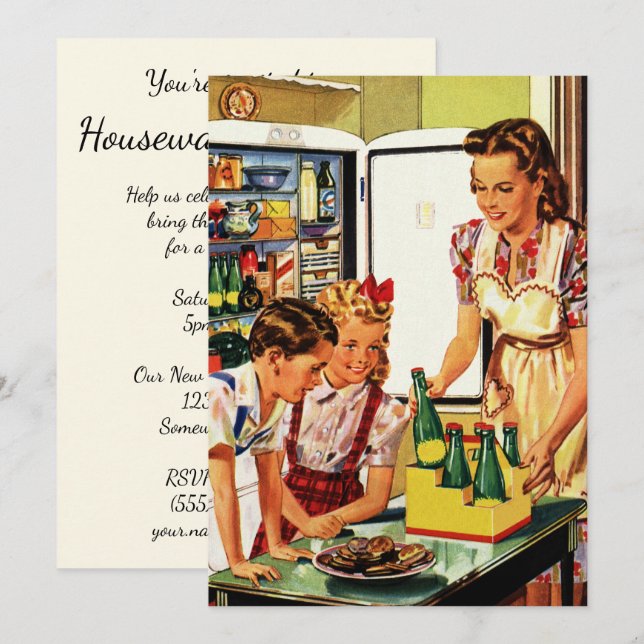 Vintage Family in the Kitchen Housewarming Party Invitation (Front/Back)