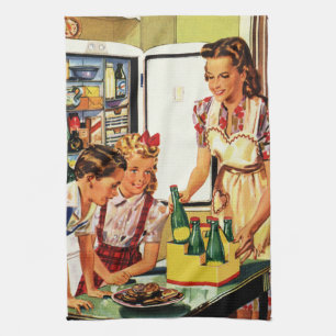 Vintage Family in the Kitchen Mom Dad Kids Snack Kitchen Towel