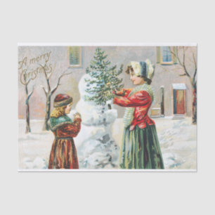 Vintage Family Making a Snowman Tissue Paper