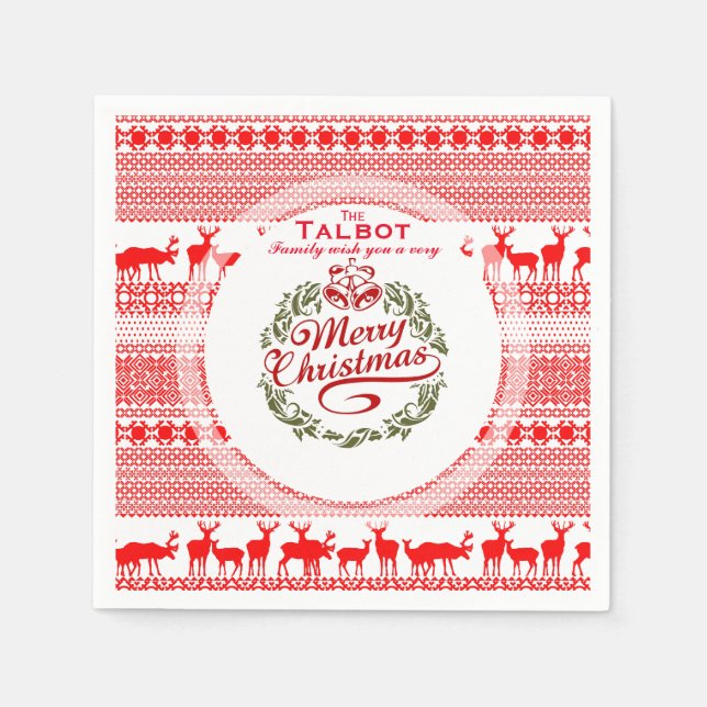 Vintage Family Merry Christmas Xmas red PN2 Napkin (Front)