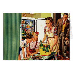 Vintage Family, Mom with Kids, Snacks in Kitchen 