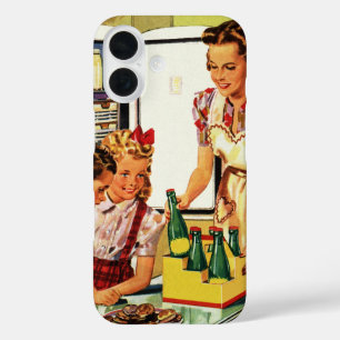 Vintage Family, Mom with Kids, Snacks in Kitchen  iPhone 16 Case