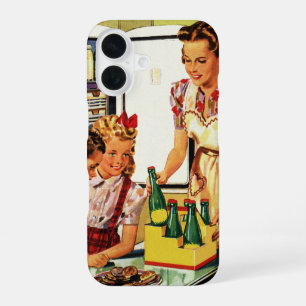 Vintage Family, Mom with Kids, Snacks in Kitchen  iPhone 16 Case