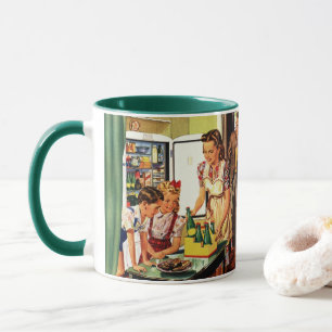 Vintage Family, Mom with Kids, Snacks in Kitchen  Mug