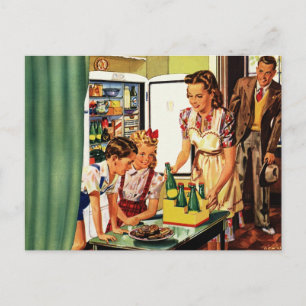 Vintage Family, Mom with Kids, Snacks in Kitchen  Postcard