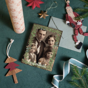 Vintage Family Photo Pine Candle Frame Christmas Holiday Card