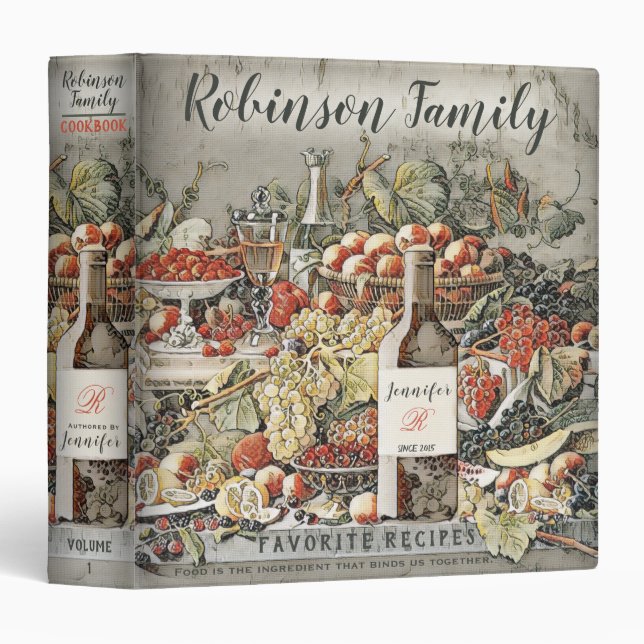 Vintage Family Recipe Cookbook Binder (Front/Spine)