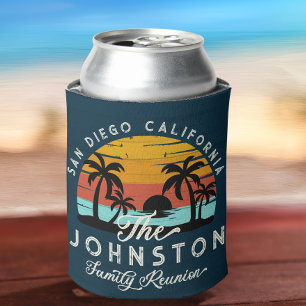 Vintage Family Reunion Retro Sunset Beach Palms  Can Cooler