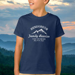 Vintage Family Reunion Trip Cool Mountain Peaks T-Shirt<br><div class="desc">The mountains are calling and we must go! A perfect design for a family reunion or trip to the Mountains featuring a white vintage looking logo with a cool mountain silhouette. Personalize with 4 lines of custom text - Your name, "Family Reunion", "Family Trip", location, date, etc. A fun, rustic...</div>