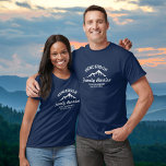 Vintage Family Reunion Trip Cool Mountain Peaks T-Shirt<br><div class="desc">The mountains are calling and we must go! A perfect design for a family reunion or trip to the Mountains featuring a white vintage looking logo with a cool mountain silhouette. Personalize with 4 lines of custom text - Your name, "Family Reunion", "Family Trip", location, date, etc. A fun, rustic...</div>
