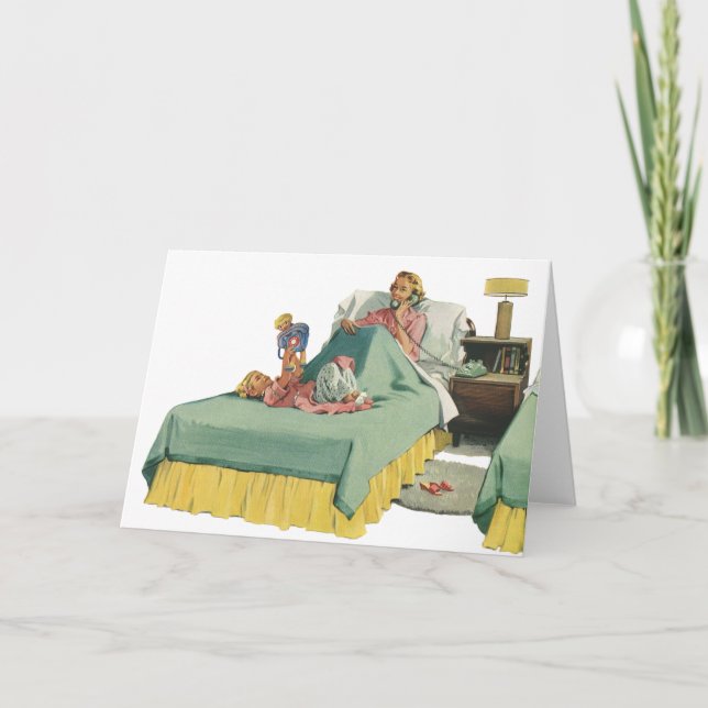 Vintage Family Serving Mom Breakfast in Bed Card (Front)