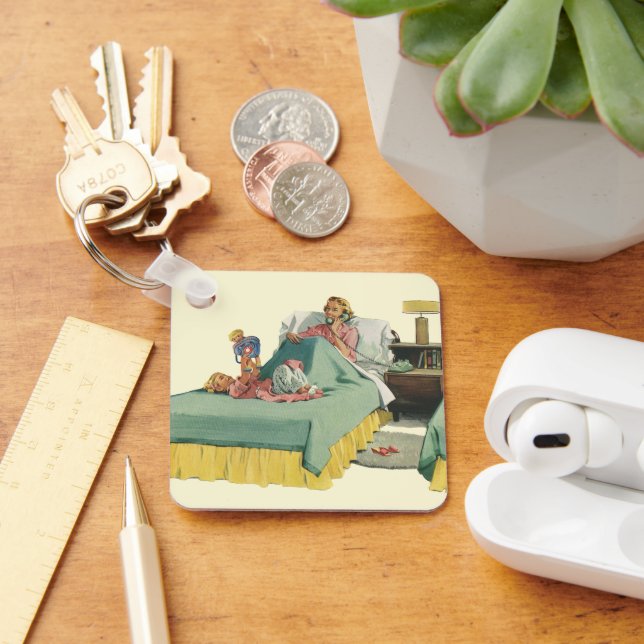 Vintage Family Serving Mom Breakfast in Bed Keychain (Desk)