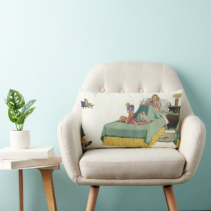 Vintage Family Serving Mom Breakfast in Bed Lumbar Pillow