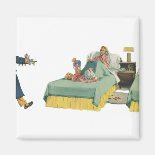 Vintage Family Serving Mom Breakfast in Bed Magnet