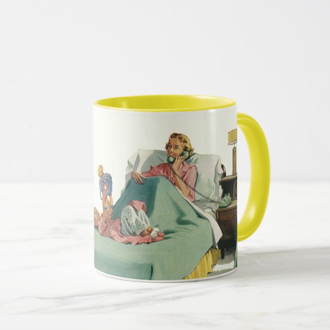 Vintage Family Serving Mom Breakfast in Bed Mug (Front Right)
